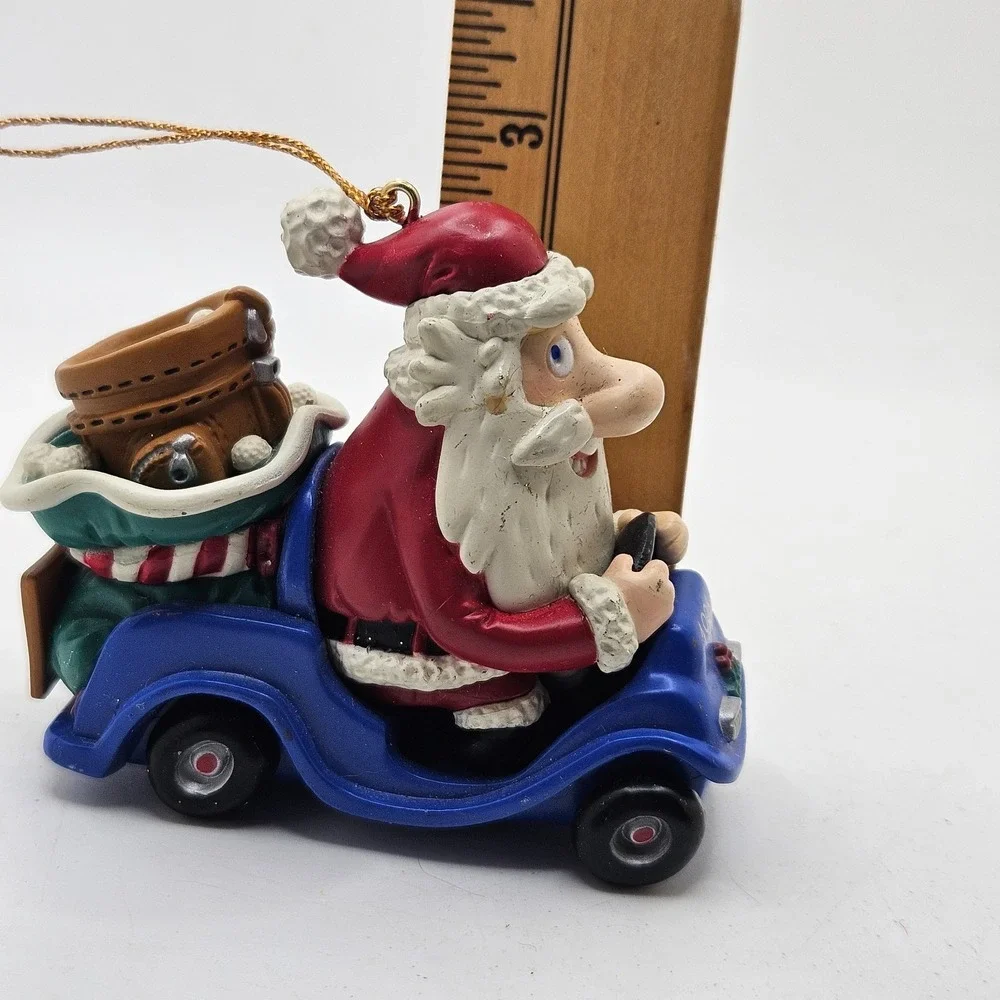 VTG 1996 Santa Claus Golfing Christmas Ornament Blue Car I'd Rather Be Golfing